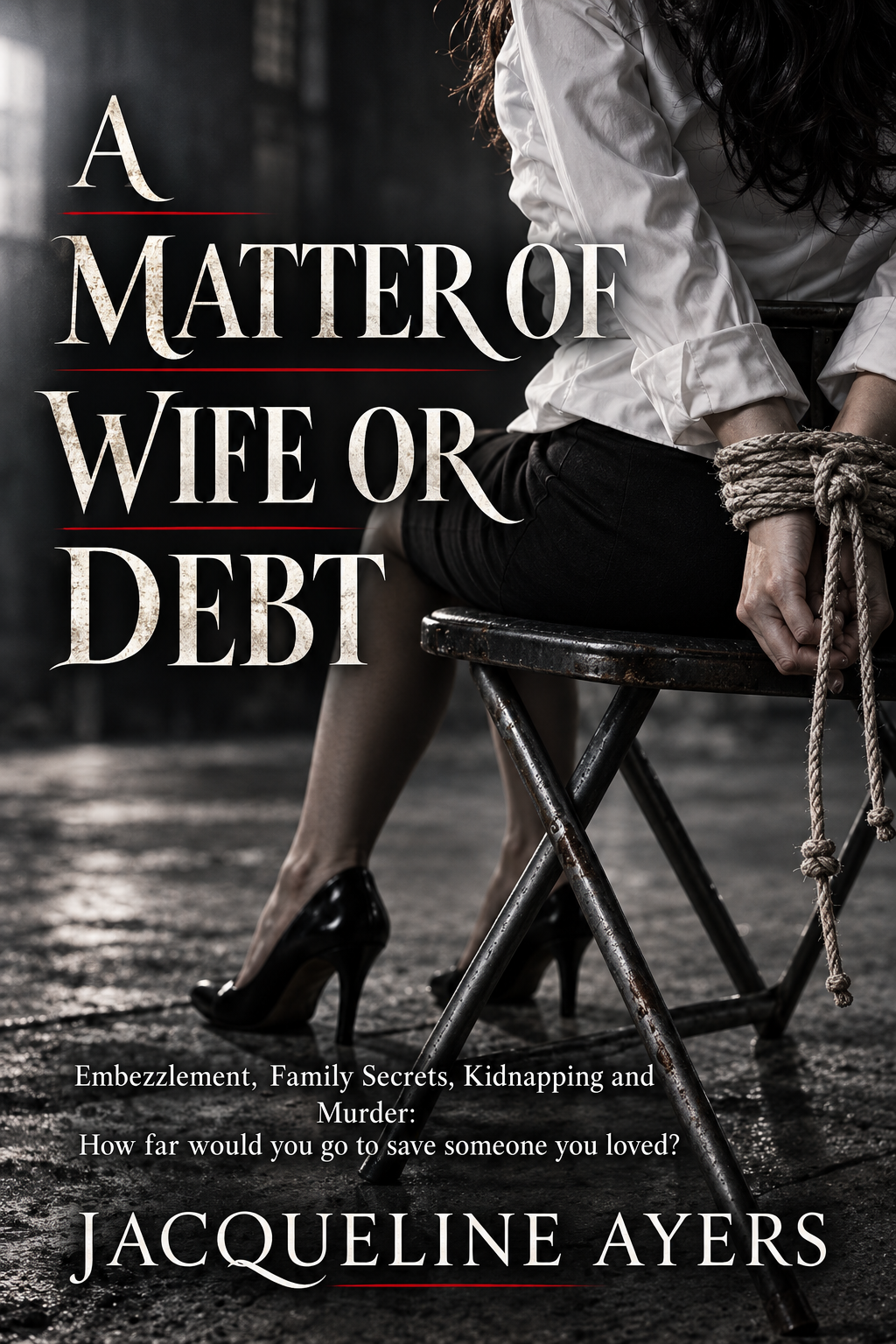 Original book cover for A Matter of Wife or Debt by Jacqueline Ayers, featuring a woman bound to a chair